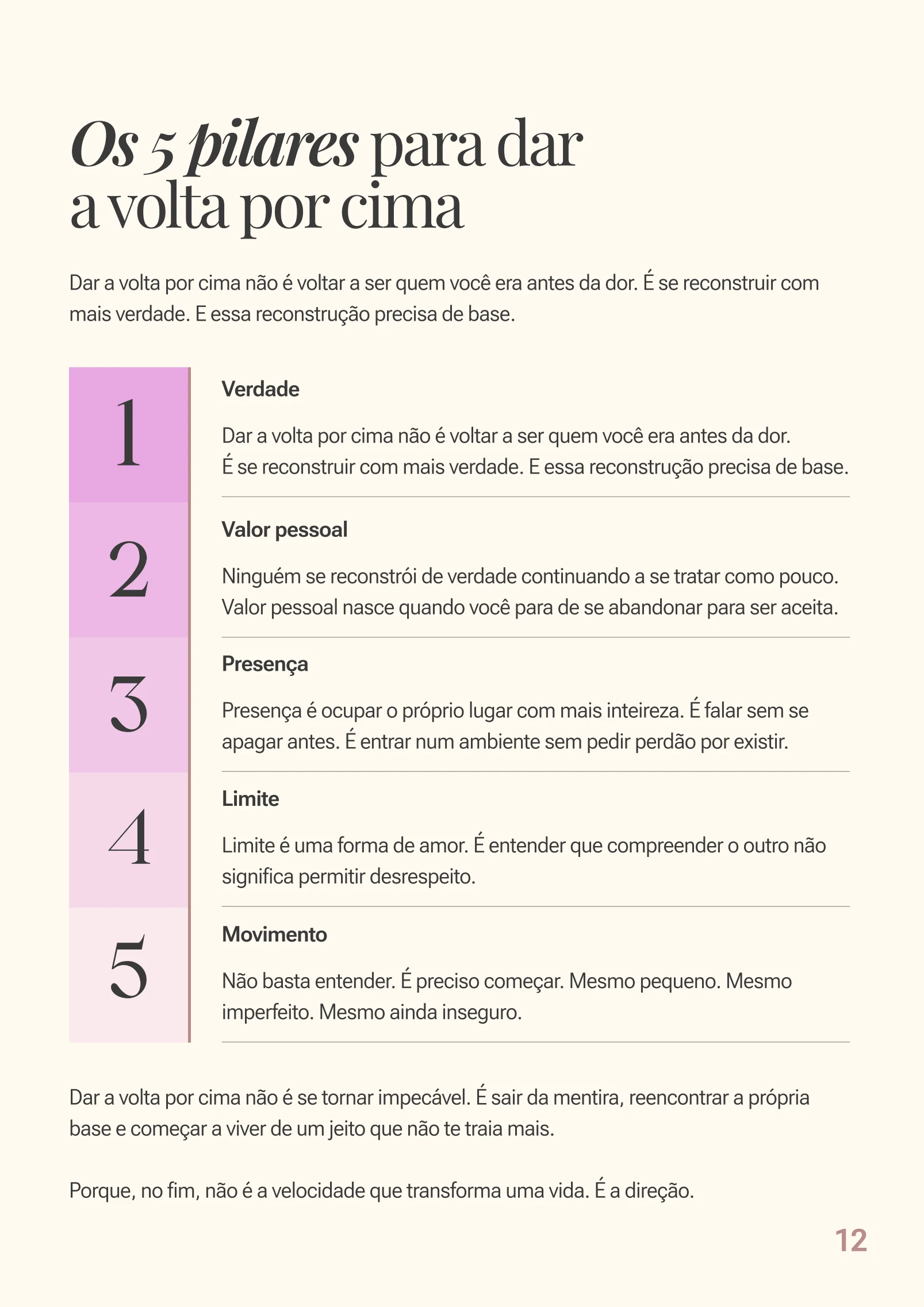 Página real do e-book com os cinco pilares para dar a volta por cima